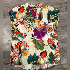 Natori beautiful floral sleeveless v neck top sz xs